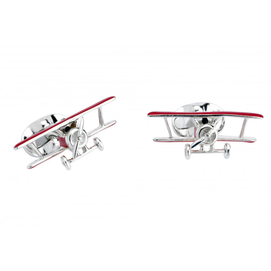 Silver Red Biplane Cufflinks with Spinning Propeller - Deakin & Francis | EB London