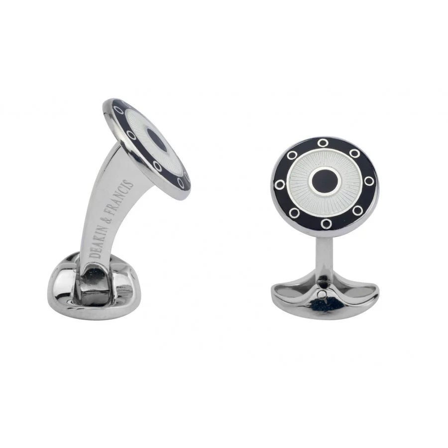 Silver Round Black and Clear Enamel Cufflinks - Deakin & Francis | EB London