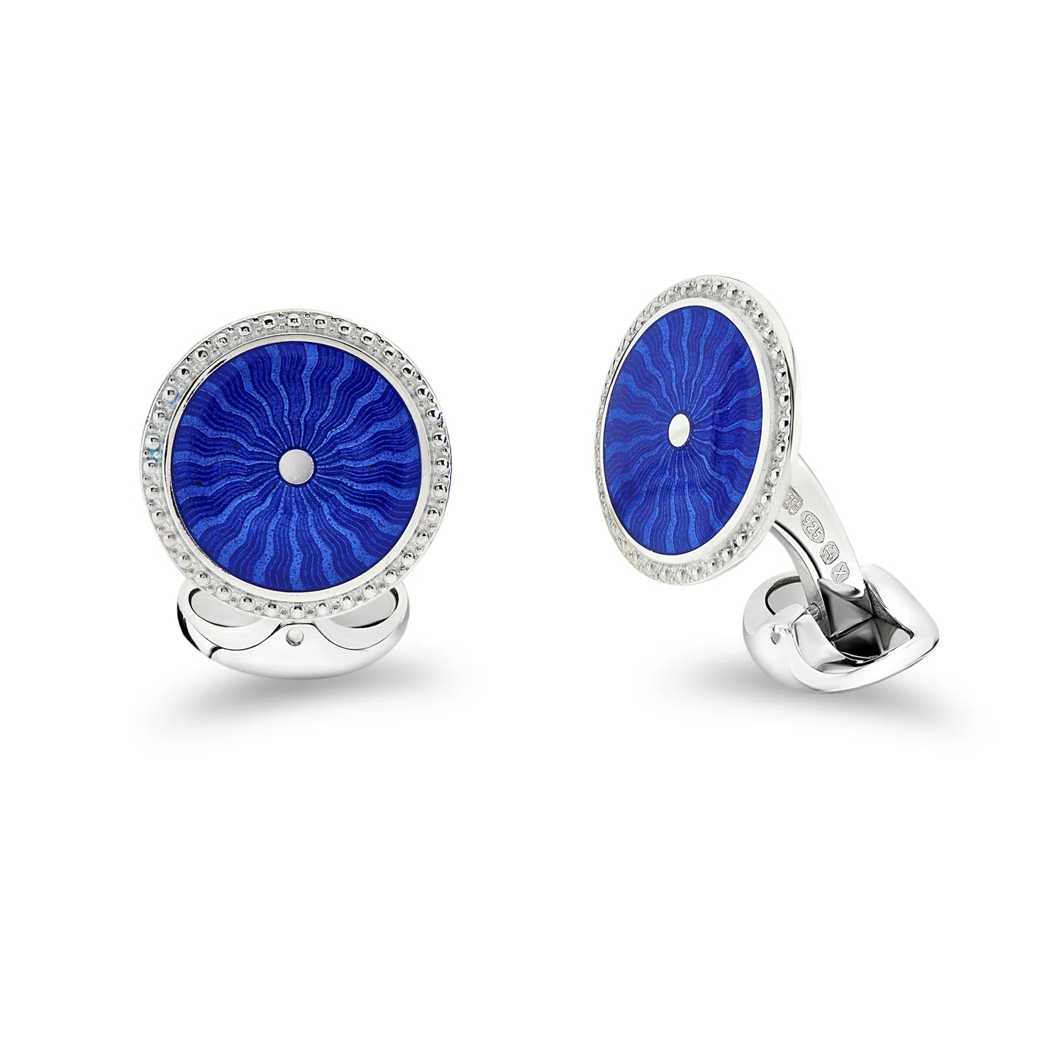 Luxury Sterling Silver Round Blue Enamel Cufflinks With Detailed Border - Deakin & Francis | EB London