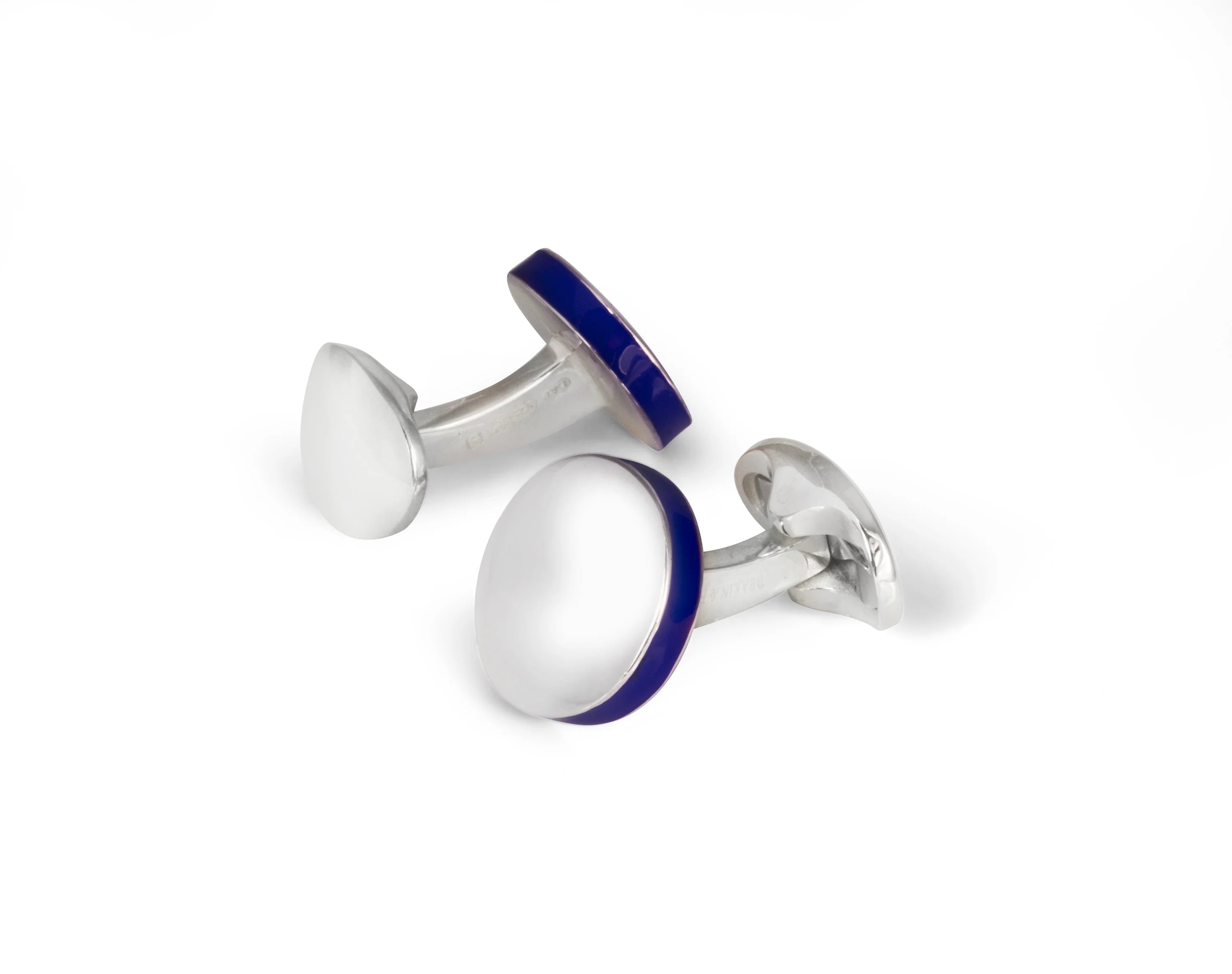 Sterling Silver Round Cufflinks with Deep Blue Edge - Deakin & Francis | EB London