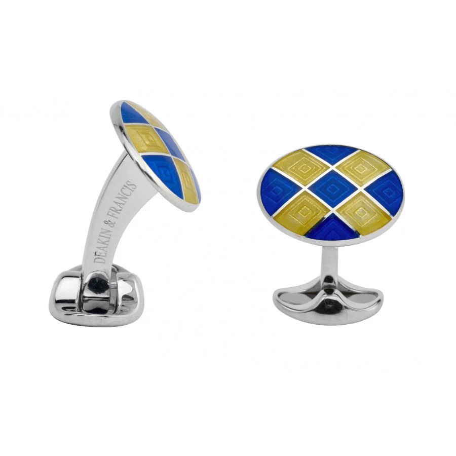Sterling Silver Royal Blue and Bright Yellow Patterned Enamel Cufflinks – Deakin & Francis - EB London
