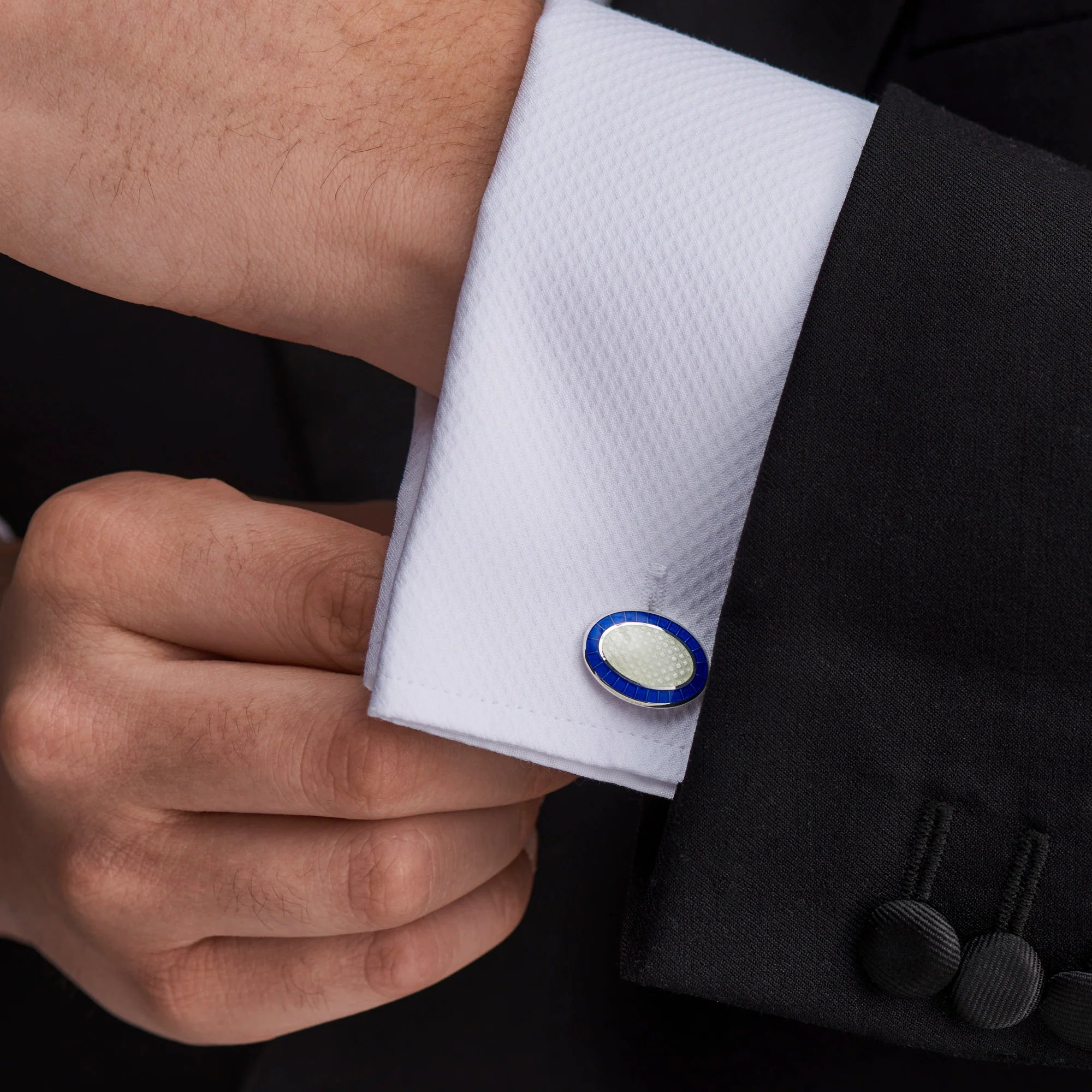 Sterling Silver Royal Blue and Clear Enamel Cufflinks - Deakin & Francis | EB London