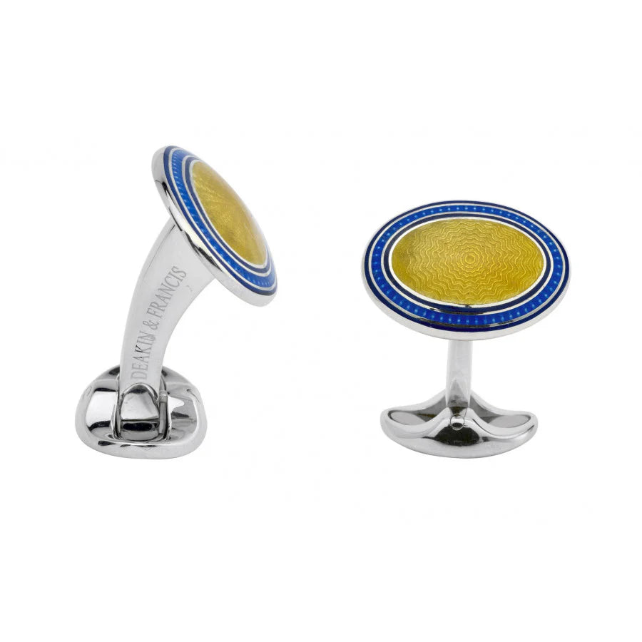 Luxury Sterling Silver Navy Blue, Royal Blue and Bright Yellow Enamel Cufflinks - Deakin & Francis | EB London