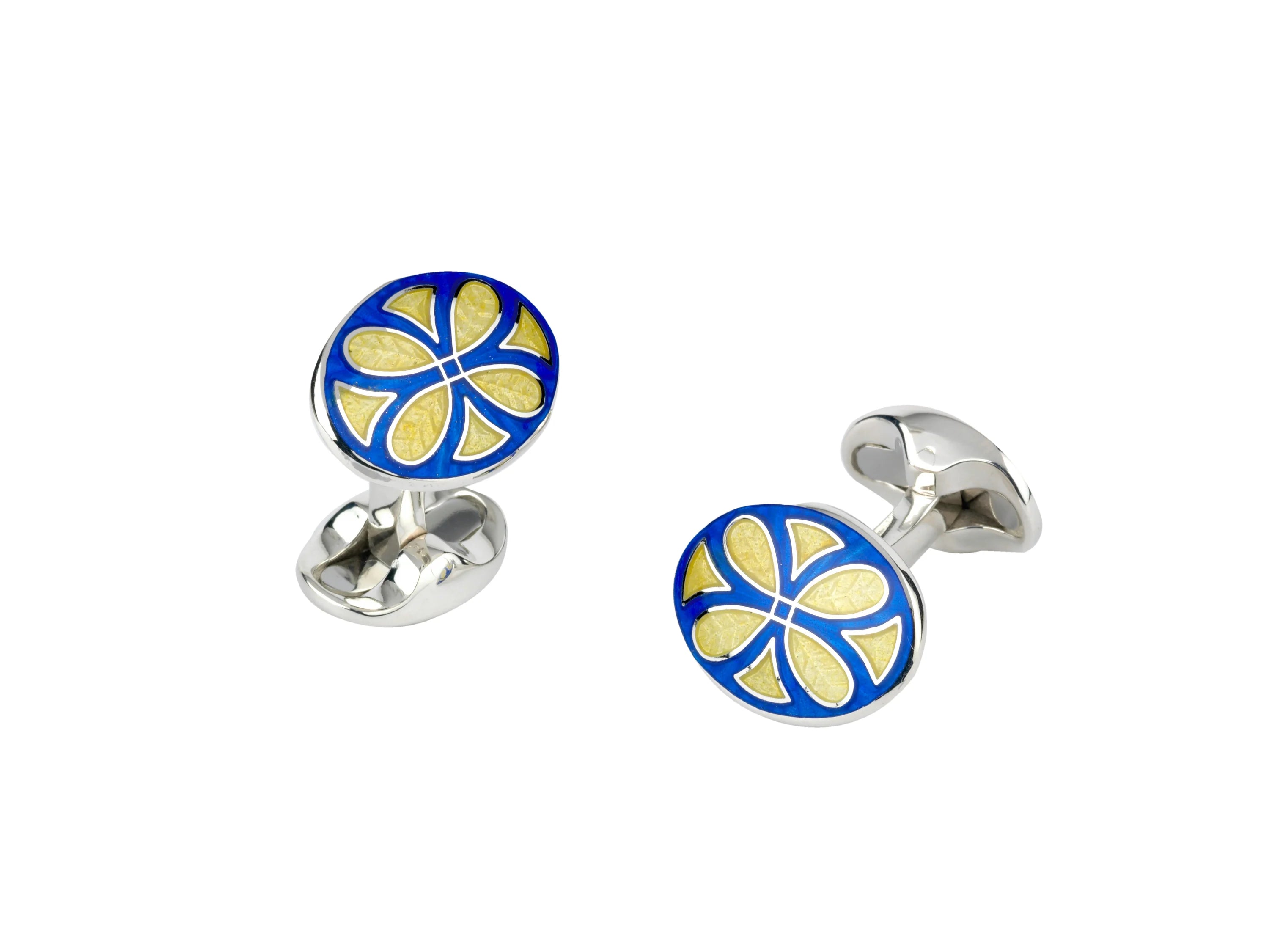 Silver Royal Blue and Bright Yellow Fancy Pattern Cufflinks - Deakin & Francis | EB London