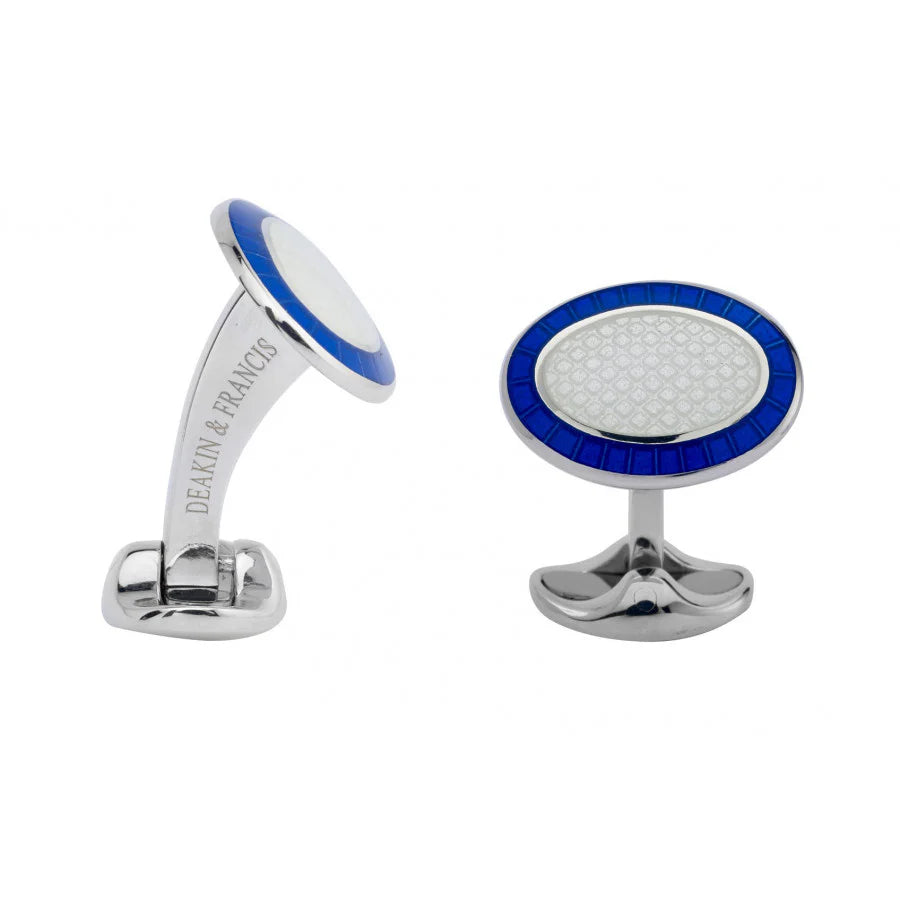 Luxury Sterling Silver Royal Blue and Clear Enamel Cufflinks - Deakin & Francis | EB London