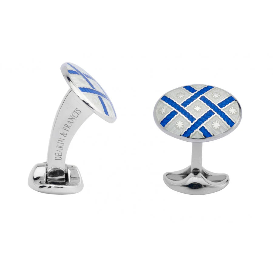 Silver Royal Blue and Clear Fancy Pattern Cufflinks - Deakin & Francis | EB London