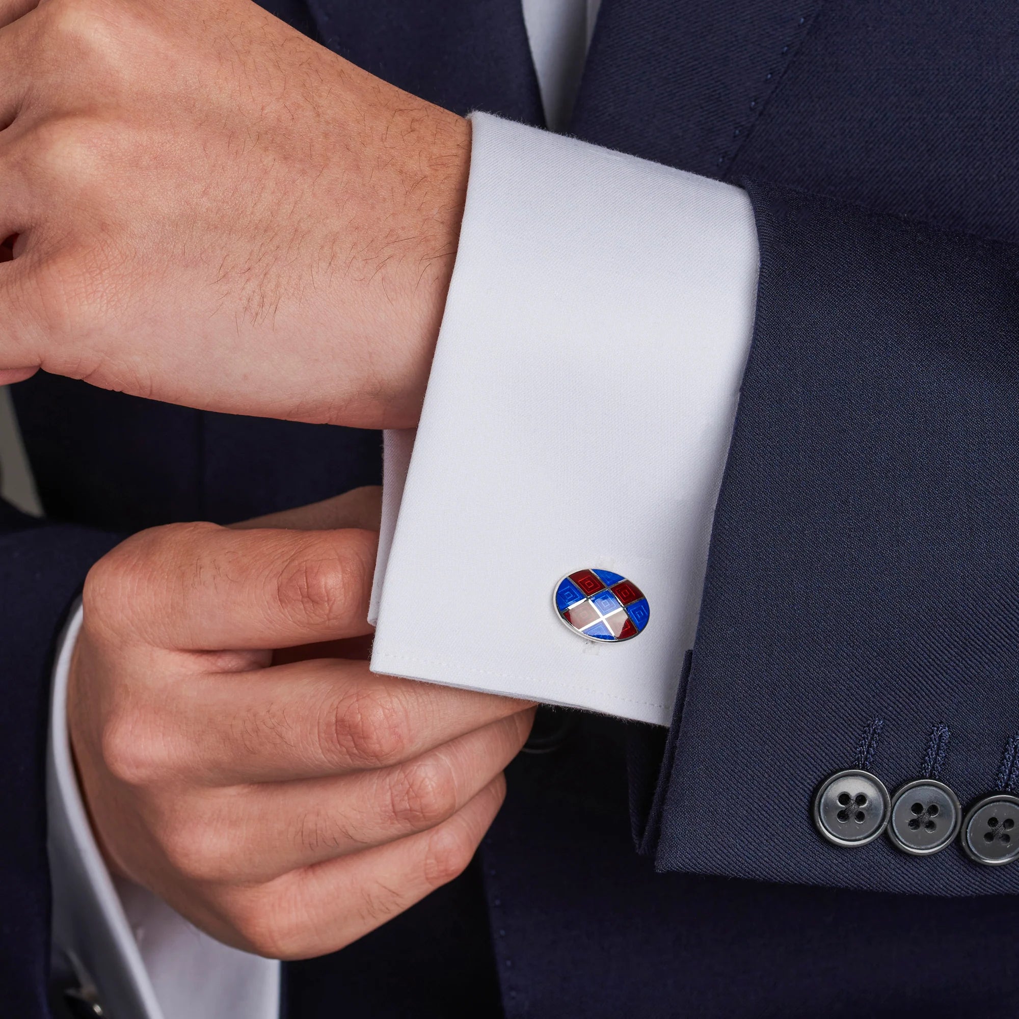 Royal Blue and Maroon Red Patterned Enamel Cufflinks - Deakin & Francis | EB London