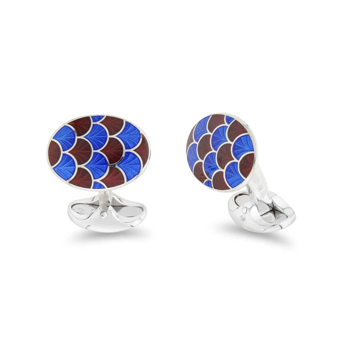 Luxury Sterling Silver Royal Blue And Maroon Enamel Scallop Pattern Cufflinks - Deakin & Francis | EB London