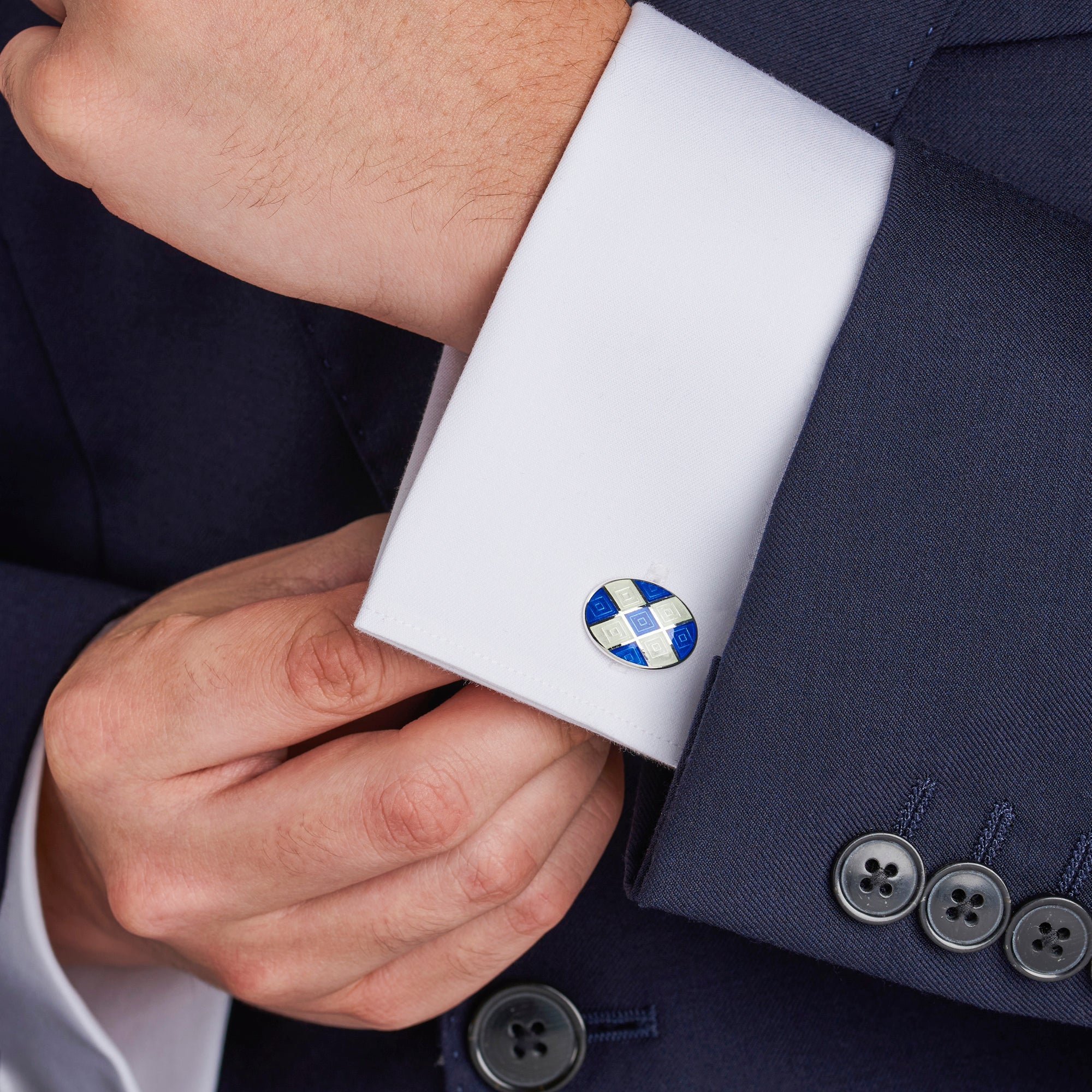 Royal Blue and Clear Patterned Enamel Cufflinks - Deakin & Francis | EB London