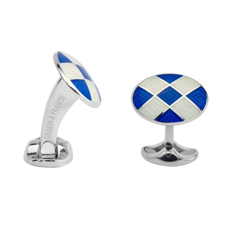 Silver Royal Blue and Clear Patterned Enamel Cufflinks - Deakin & Francis | EB London