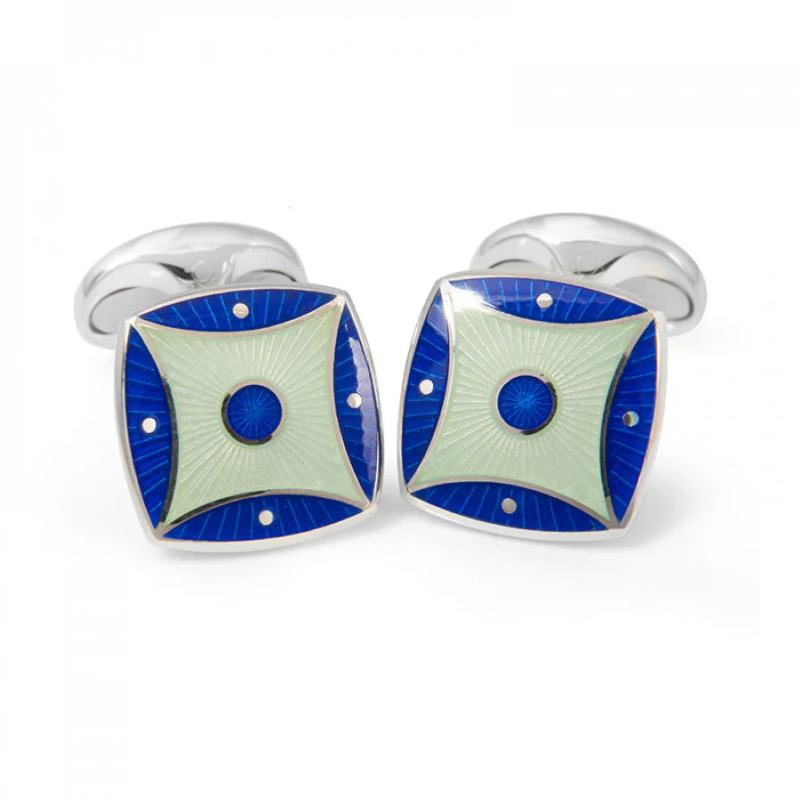 Luxury Sterling Silver Royal Blue & Silver Blue Pattern Enamel Cufflinks - Deakin & Francis | EB London