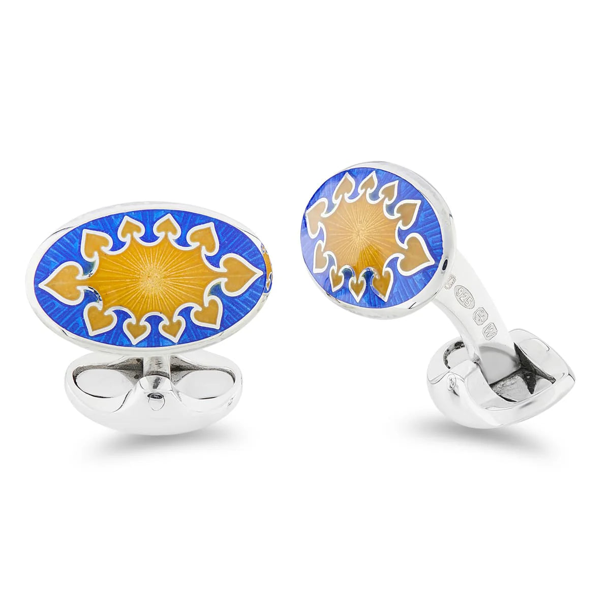 Silver Royal Blue and Yellow Fancy Design Enamel Cufflinks - Deakin & Francis | EB London