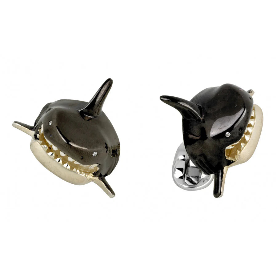 Sterling Silver Shark Head Cufflinks - Deakin & Francis - EB London