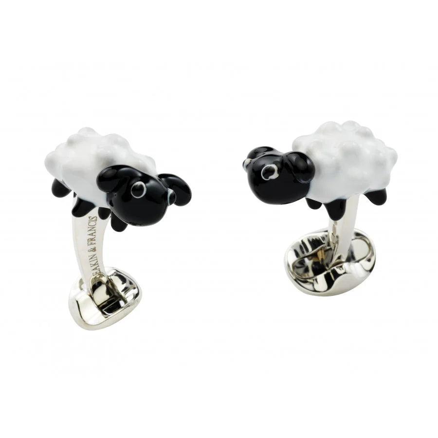 Silver Sheep Cufflinks with Black and White Enamel - Deakin & Francis | EB London