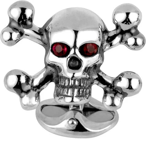 Sterling Silver Skull and Cross Bones Cufflinks with Ruby Eyes – Deakin & Francis - EB London