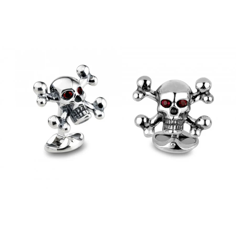 Silver Skull and Crossbones Cufflinks with Ruby Eyes - Deakin & Francis | EB London