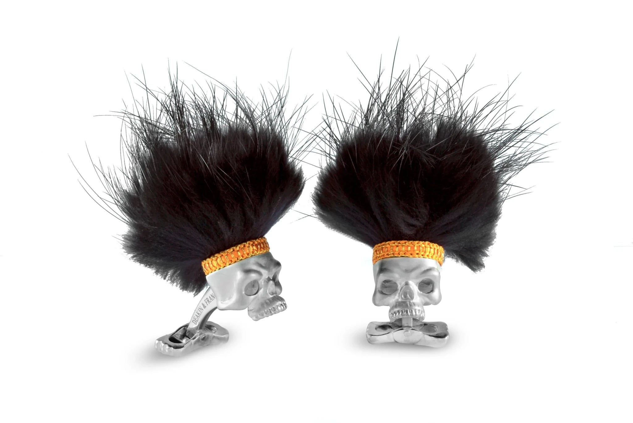 Sterling Silver Skull Cufflinks with Black Hair & Orange Headband – Deakin & Francis - EB London