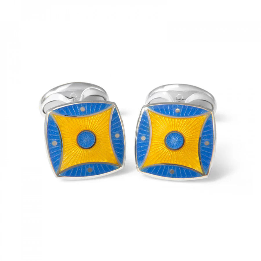 Luxury Sterling Silver Sky Blue and Bright Yellow Pattern Enamel Cufflinks - Deakin & Francis | EB London