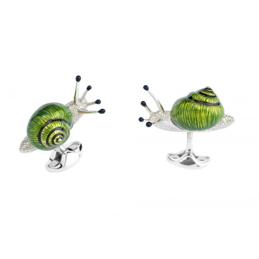 Luxury Sterling Silver Snail Cufflinks with Green Enamel - Deakin & Francis | EB London
