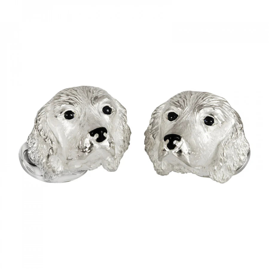 Sterling Silver Spaniel Cufflinks with Sapphire Eyes - Deakin & Francis | EB London