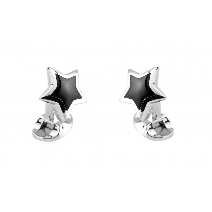 Sterling silver star cufflinks with hand-cut black onyx inlay by Deakin & Francis at EB London