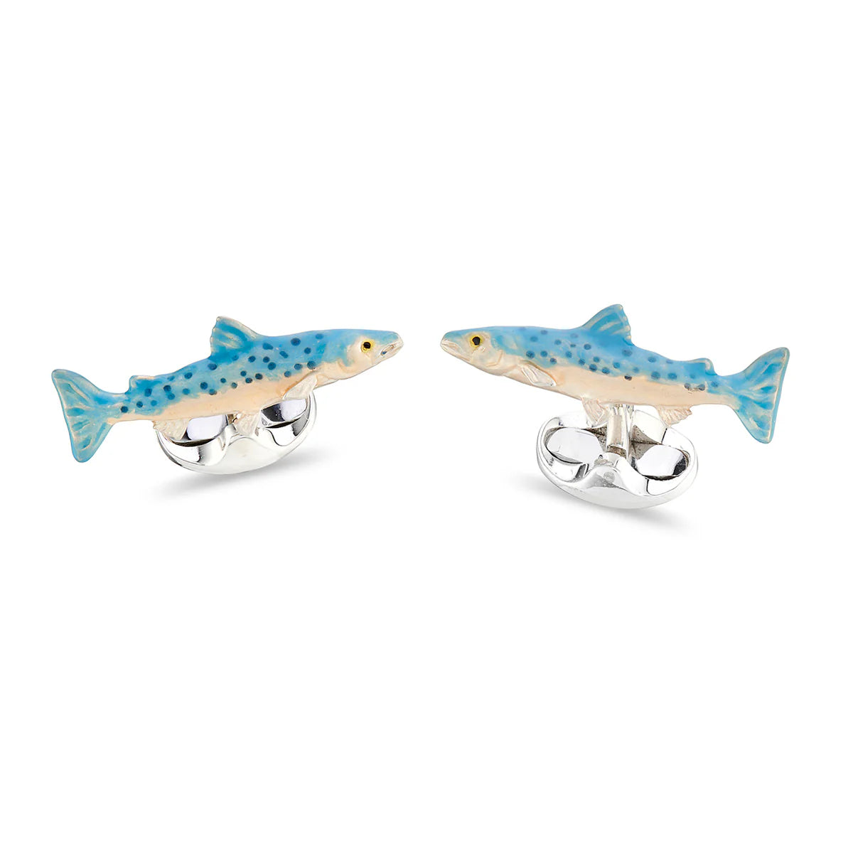 Silver Swimming Salmon Cufflinks with Blue Enamel - Deakin & Francis | EB London