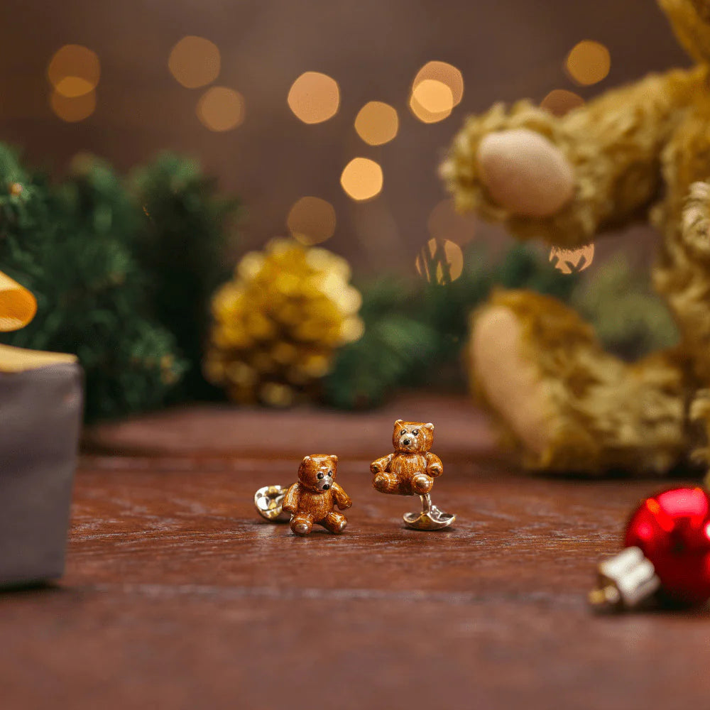 Silver Brown Teddy Bear Cufflinks - Deakin & Francis | EB London