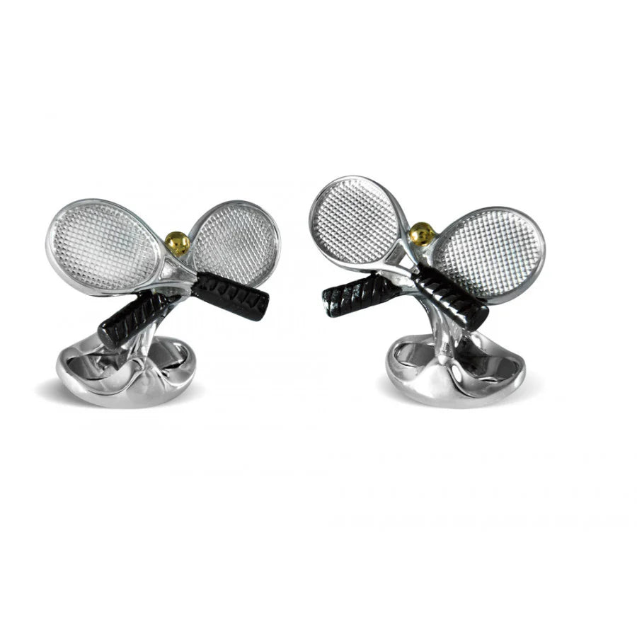 Silver Crossed Tennis Racket Cufflinks with Ball Detail - Deakin & Francis | EB London
