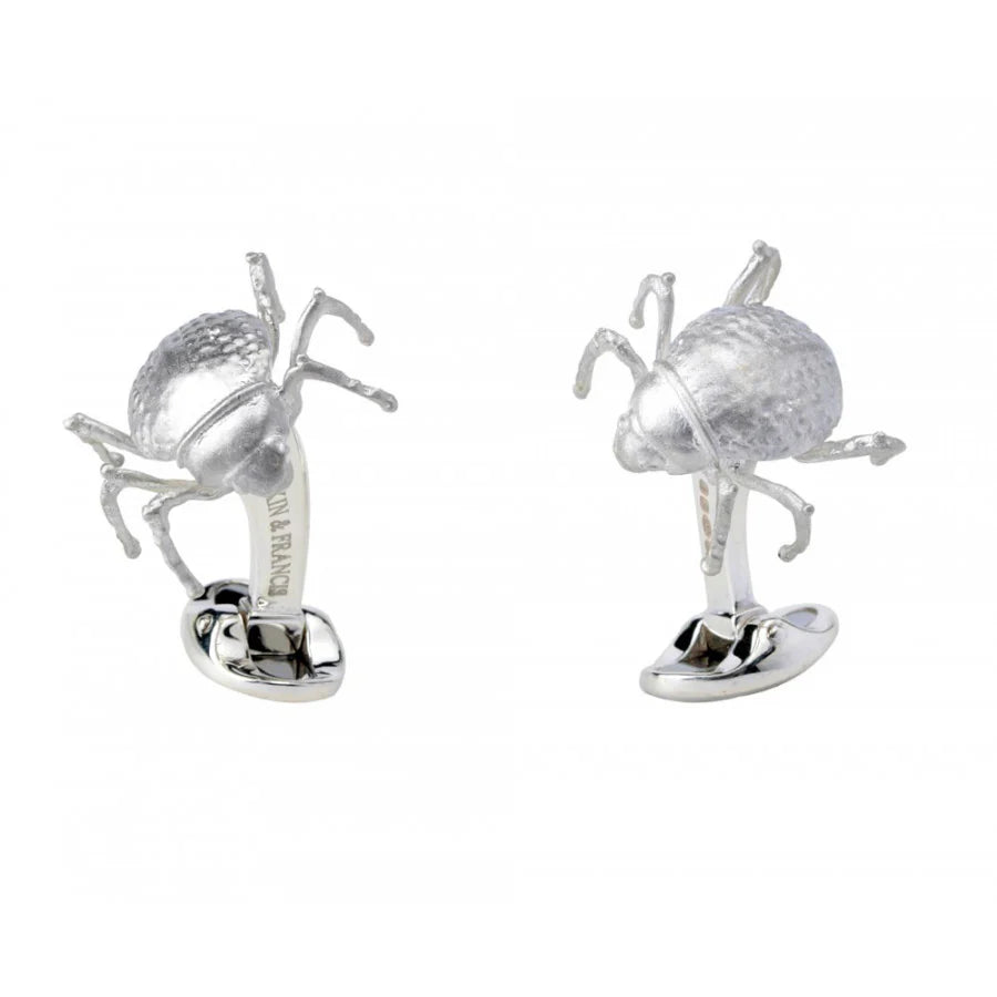 Sterling silver Tok Tokkie beetle cufflinks with spring link fitting by Deakin & Francis at EB London