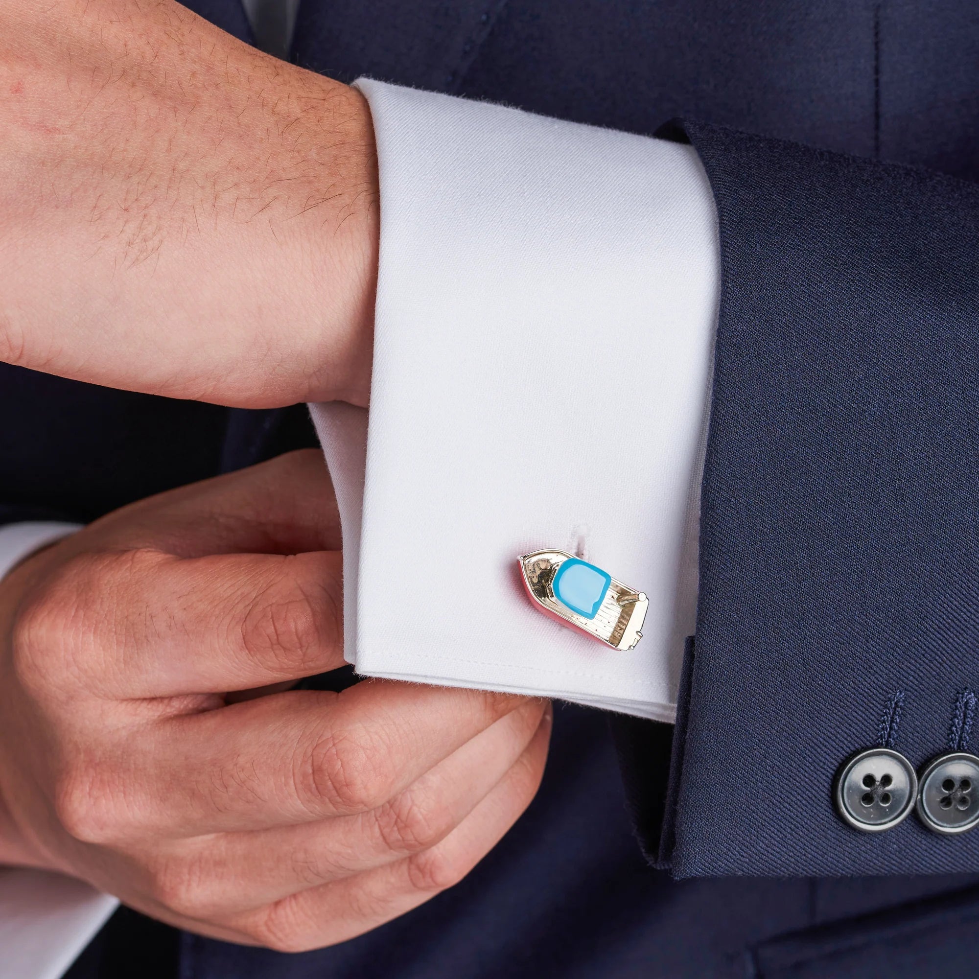 Sterling Silver Toy Boat Cufflinks with Red & Blue Enamel – Deakin & Francis - EB London