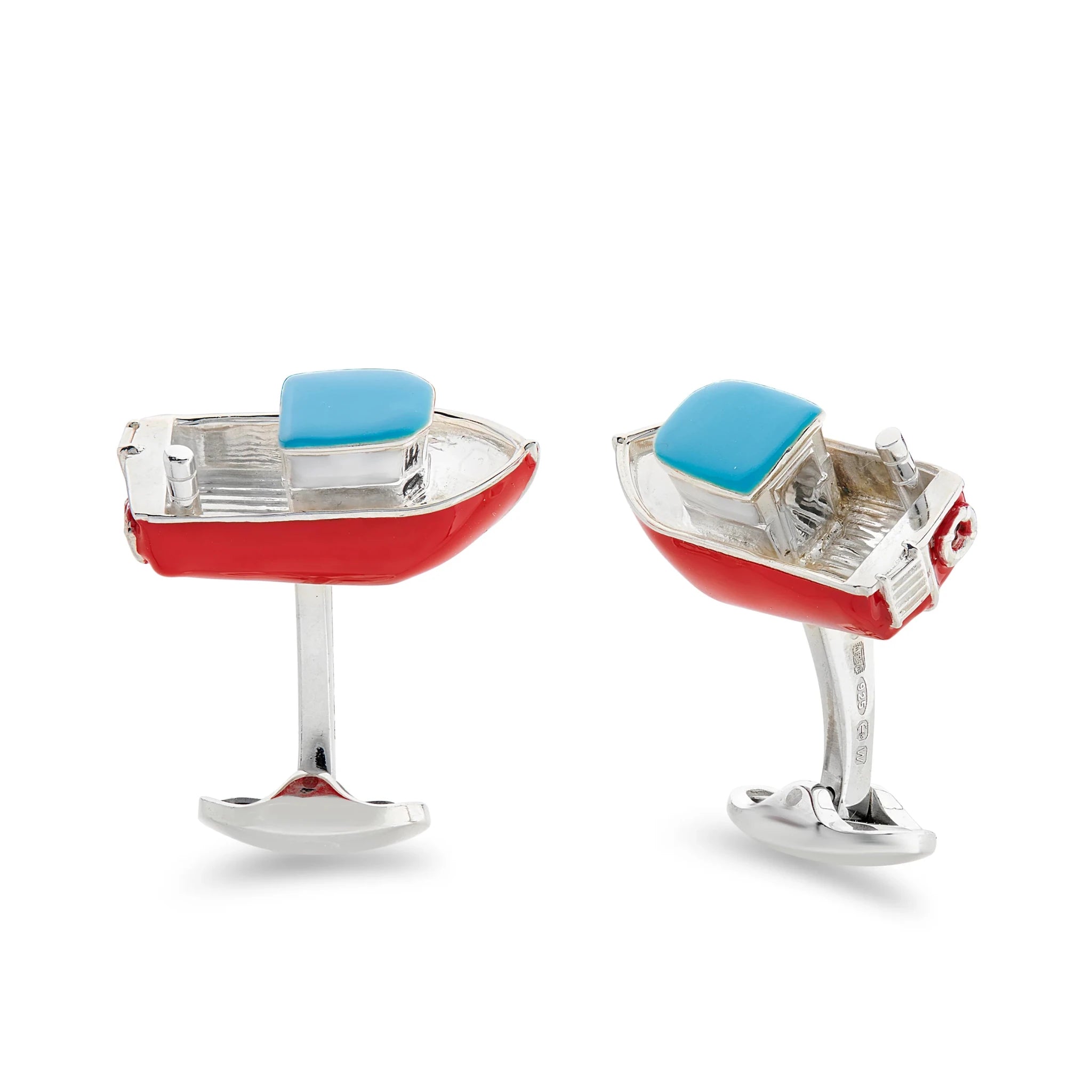 Sterling Silver Toy Boat Cufflinks with Red & Blue Enamel – Deakin & Francis - EB London