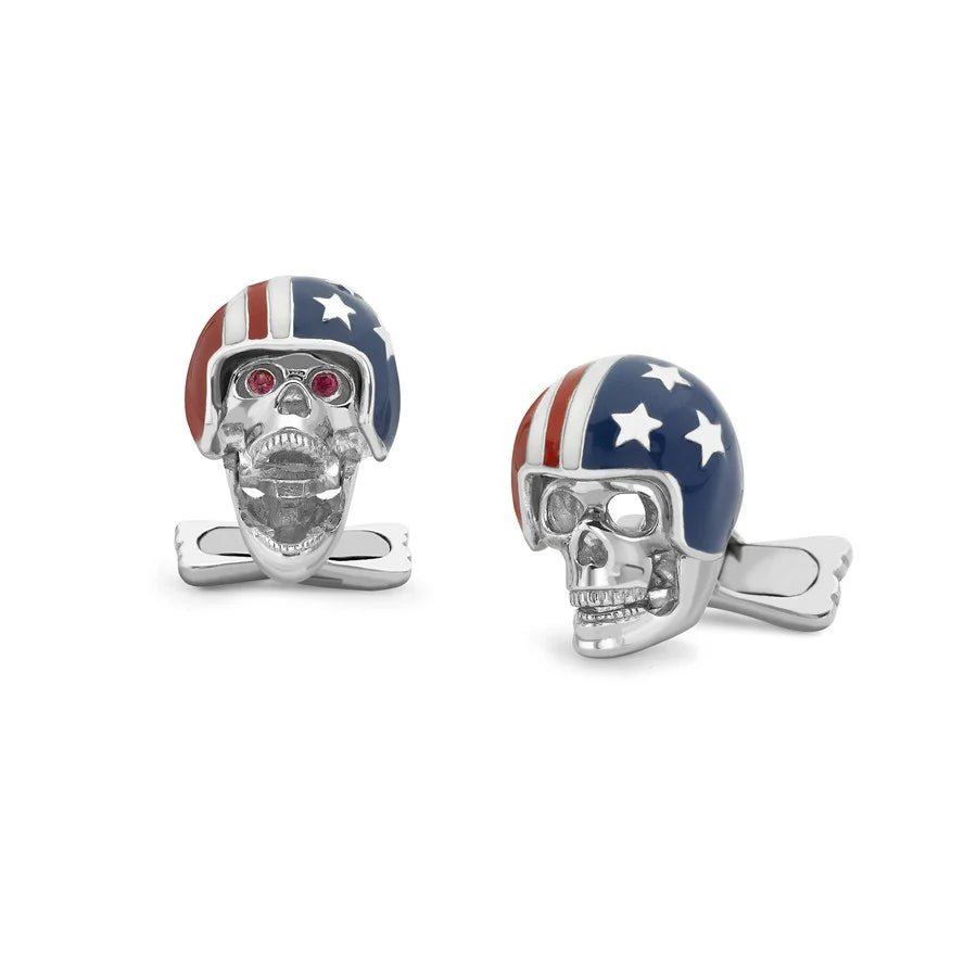 Sterling Silver USA Motorbike Helmet Skull Cufflinks with Ruby Eyes – Deakin & Francis - EB London