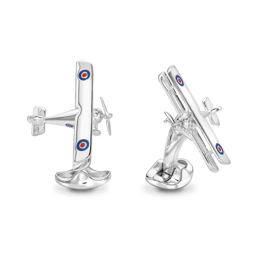Sterling Silver Vintage Biplane Cufflinks with Rotating Propeller - Deakin & Francis - EB London