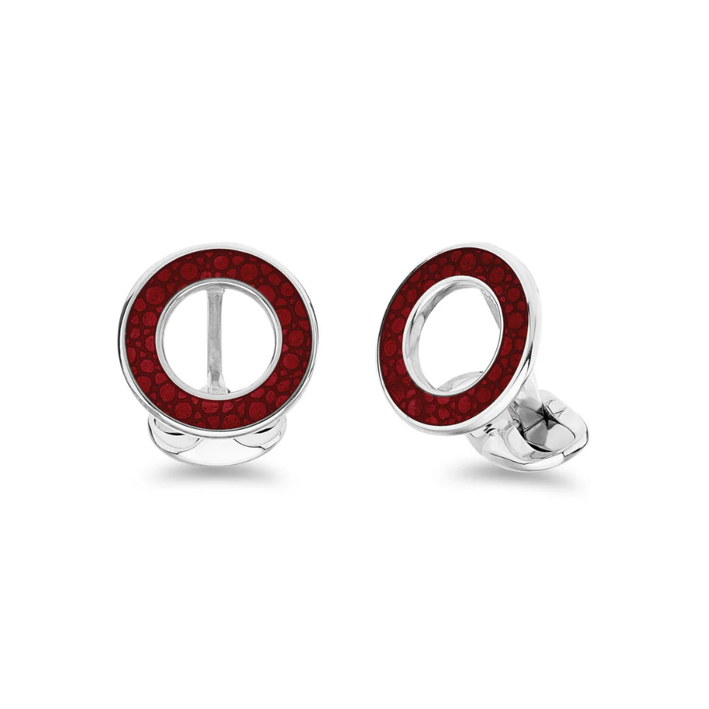 Sterling Silver Vitreous Enamel Shagreen Cufflinks - Red - Deakin & Francis - EB London