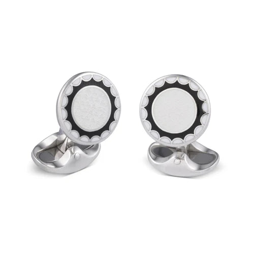 Silver White Black and Clear Enamel Round Cufflinks - Deakin & Francis | EB London