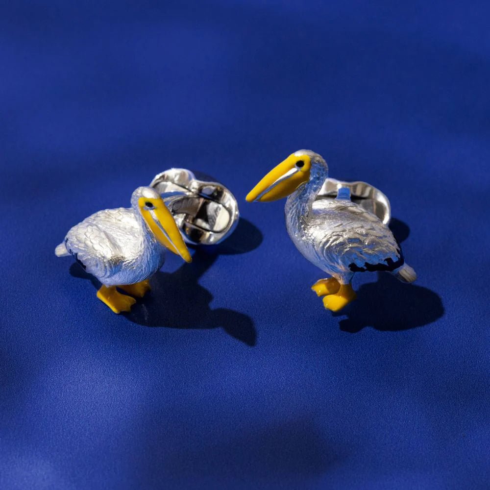 Sterling Silver Yellow and Black Enamel Pelican Cufflinks – Deakin & Francis - EB London