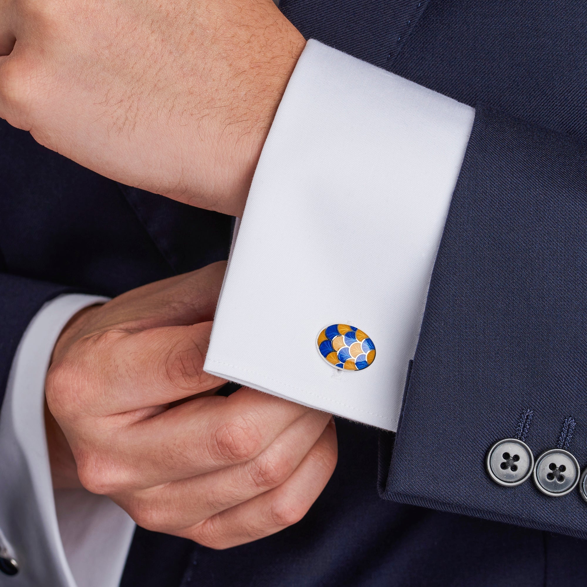 Sterling Silver Yellow and Blue Wave Pattern Enamel Cufflinks – Deakin & Francis - EB London