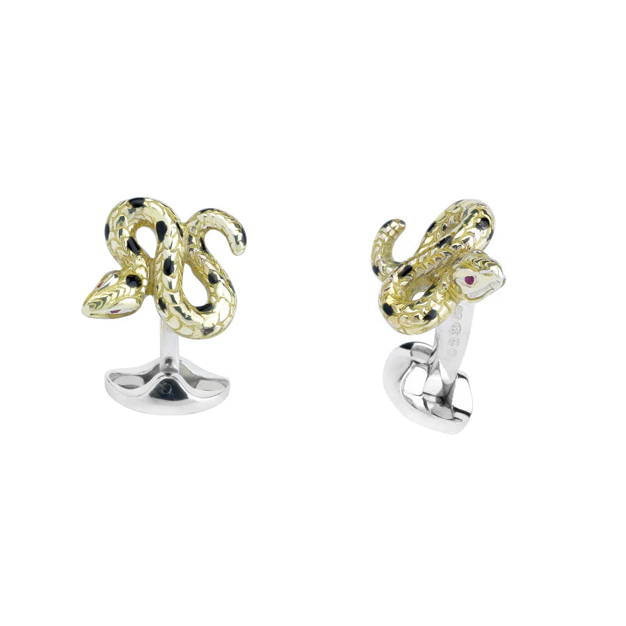 Luxury Sterling Silver Yellow and Black Enamel Snake Cufflinks - Deakin & Francis | EB London