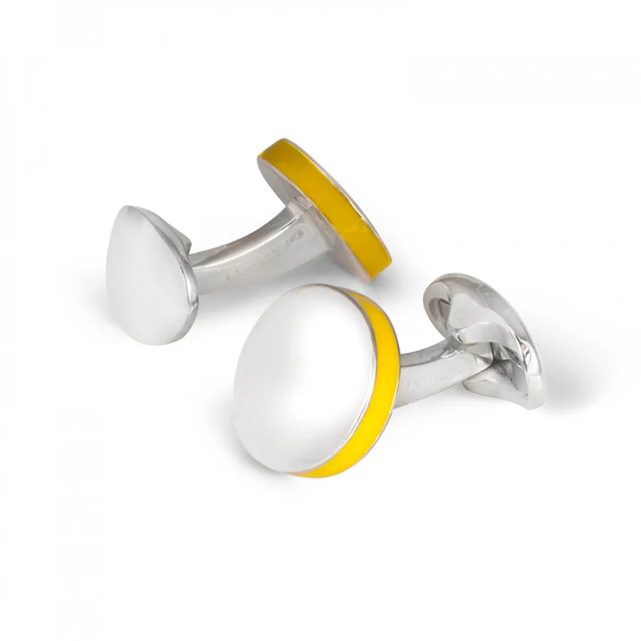 Silver Round Cufflinks with Yellow Edge Detail - Deakin & Francis | EB London