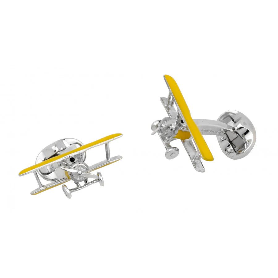 Sterling Silver Yellow Enamel Biplane Cufflinks - Rotating Propeller – Deakin & Francis - EB London