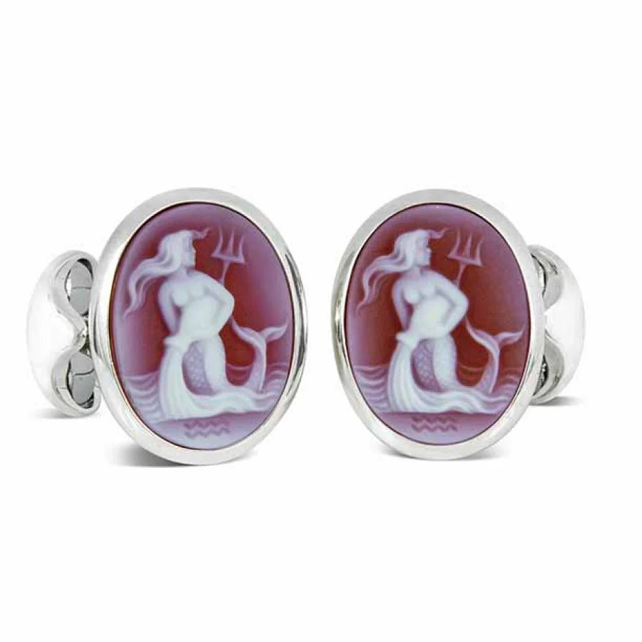 Sterling Silver Zodiac Cufflinks – Aquarius with Sardonyx Stone – Deakin & Francis - EB London