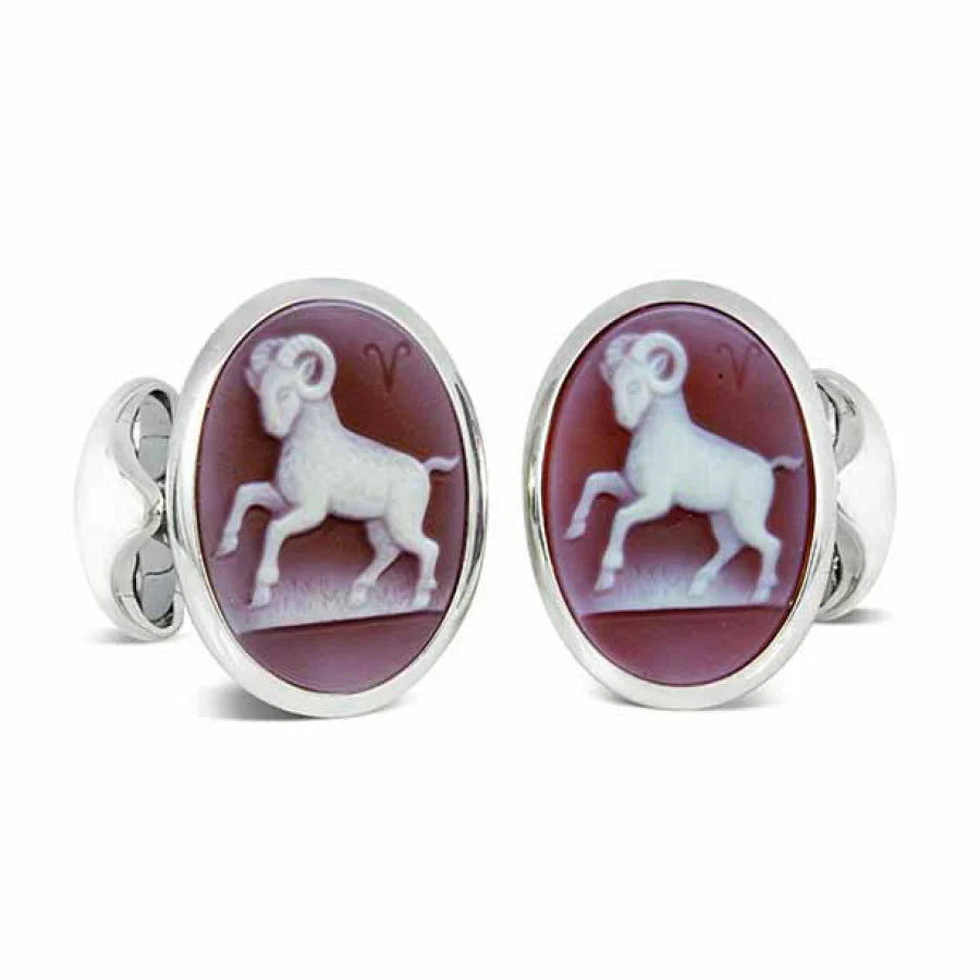 Sterling Silver Zodiac Cufflinks – Aries with Sardonyx Stone – Deakin & Francis