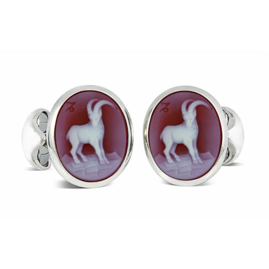 Sterling Silver Zodiac Cufflinks – Capricorn with Sardonyx Stone – Deakin & Francis - EB London