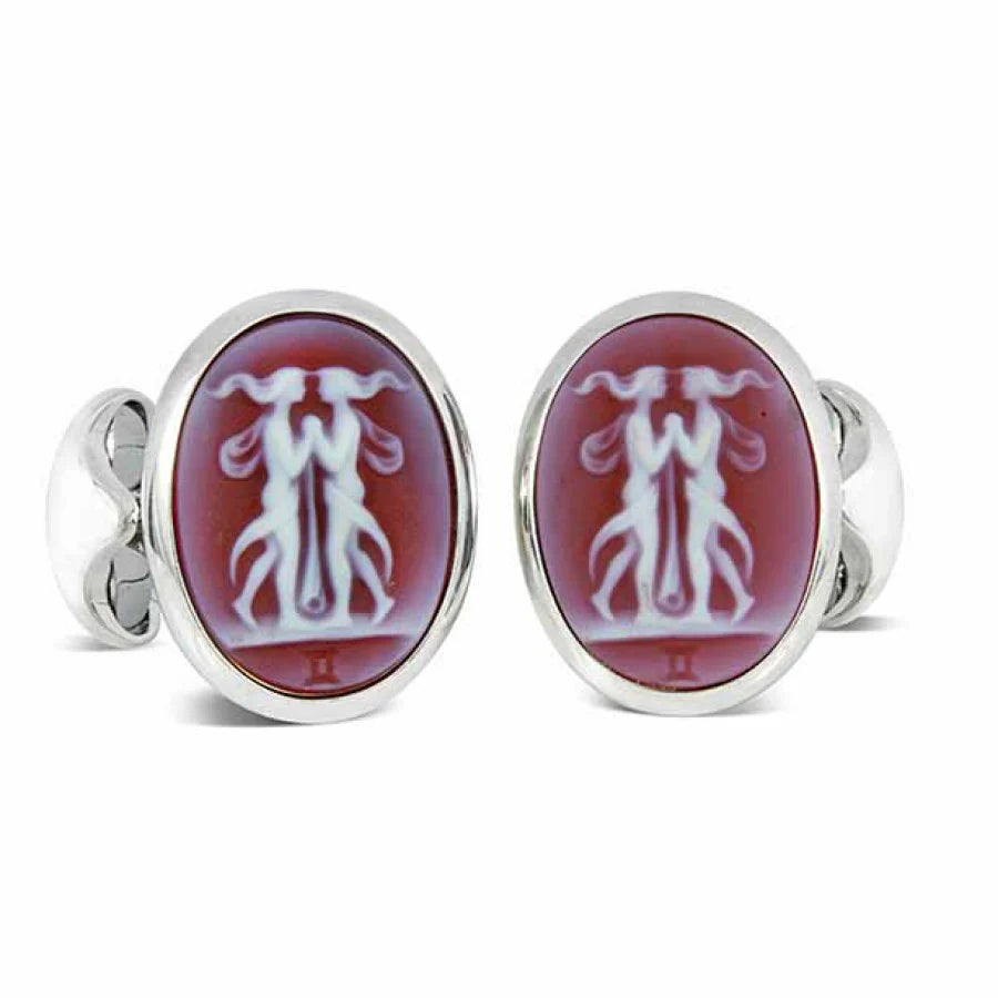 Sterling Silver Zodiac Cufflinks – Gemini with Sardonyx Stone – Deakin & Francis - EB London