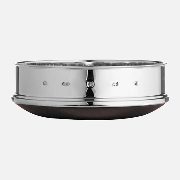 Carrs Silver straight bottle coaster in sterling silver, hallmarked, handcrafted in Sheffield, England