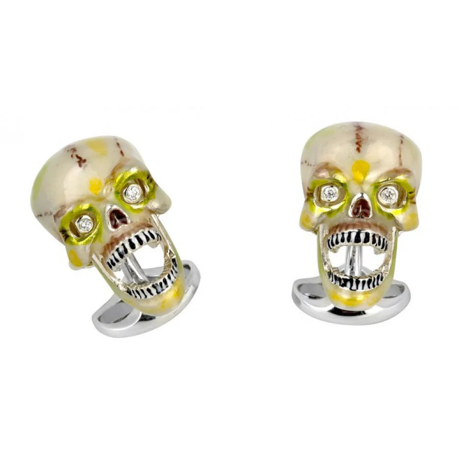 'Suspicious Death' Sterling Silver Enamel Skull Cufflinks - Deakin & Francis - EB London