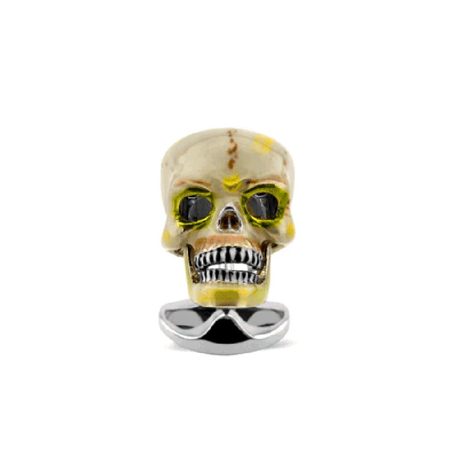 'Suspicious Death' Sterling Silver Enamel Skull Cufflinks - Deakin & Francis - EB London