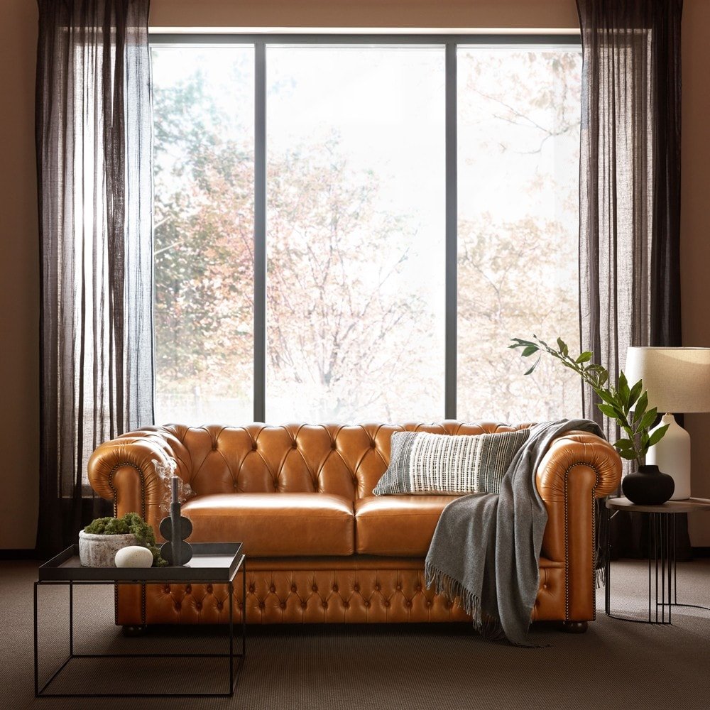 The Saxon Heritage Knightsbridge 3 Seater Sofa | Hand - Burnished Leather Chesterfield - EB London