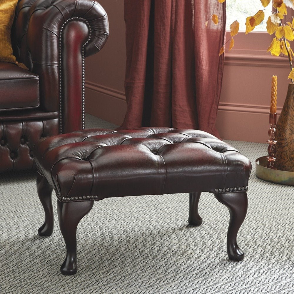 The Saxon Premium Queen Anne Footstool | Handcrafted British Upholstered Accent Piece - EB London