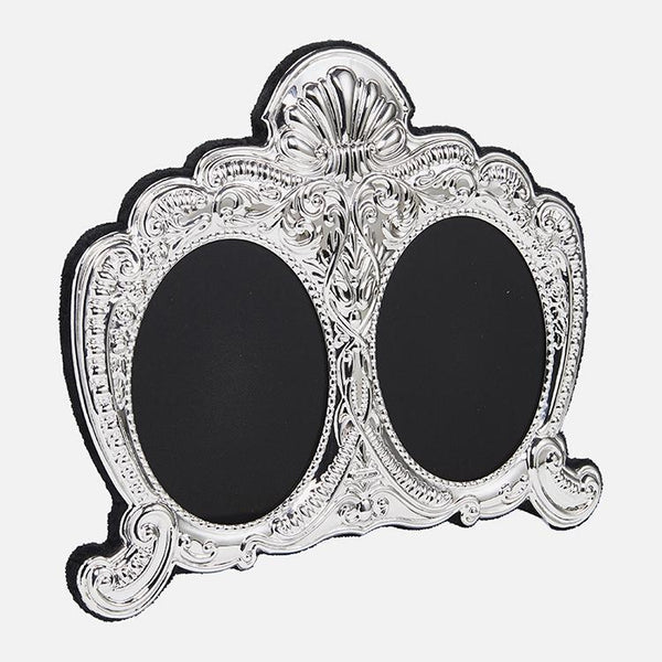 Traditional Double 4" x 3.5" Sterling Silver Photo Frame With Grey Velvet Back - Carrs Silver - EB London